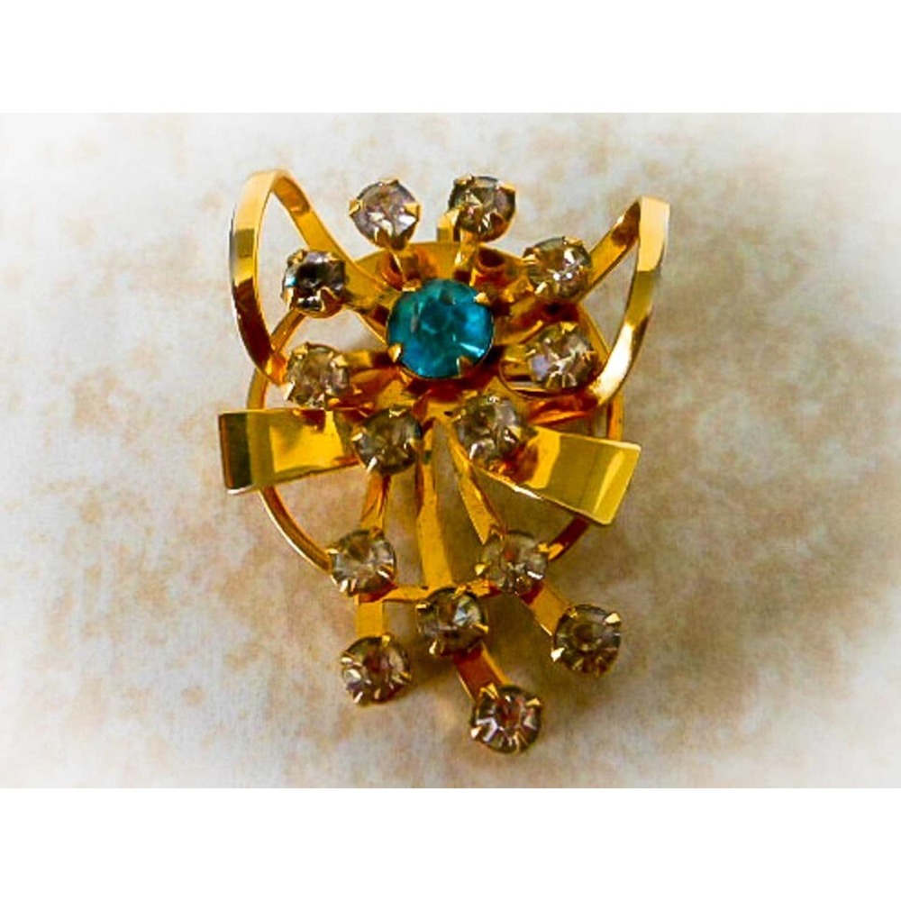 Vintage gold Rhinestone Pin Brooch Pendant, Emerald & Diamond Rhinestones
